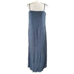 ME Madewell Women's Teapot Blue Goldie Plisse Tank Slip Midi Column Dress NWT 0